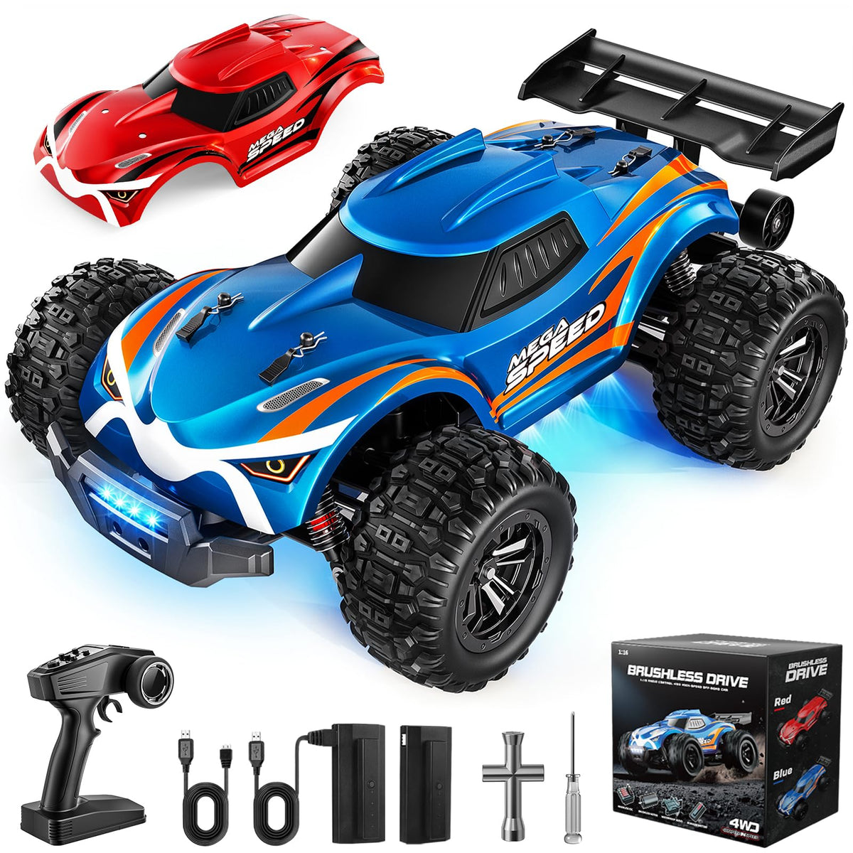 ValueTalks 1/16 Brushless RC Car front view for high-speed off-road fun.