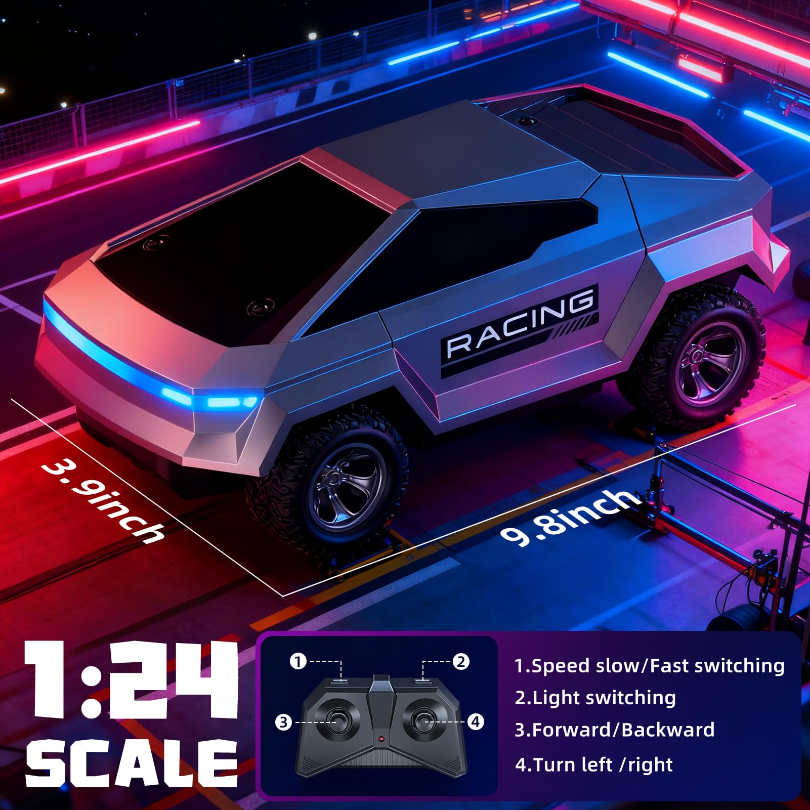 ValueTalks RC pickup truck side view ideal for precise maneuvering on rough terrain.