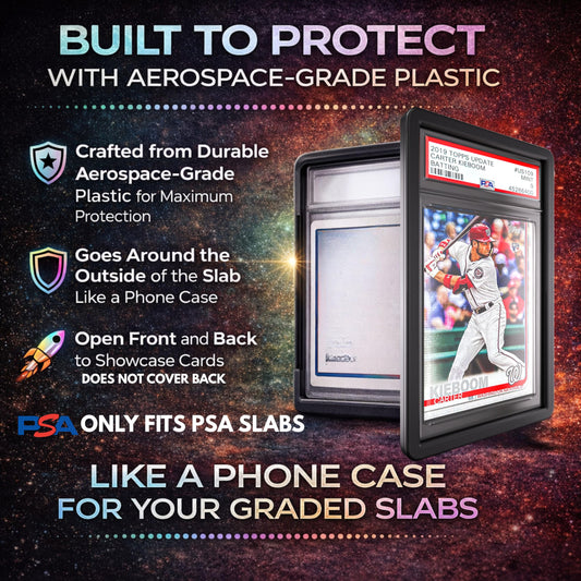 Valun hard TPU bumper guards PSA slabs against drops at shows.