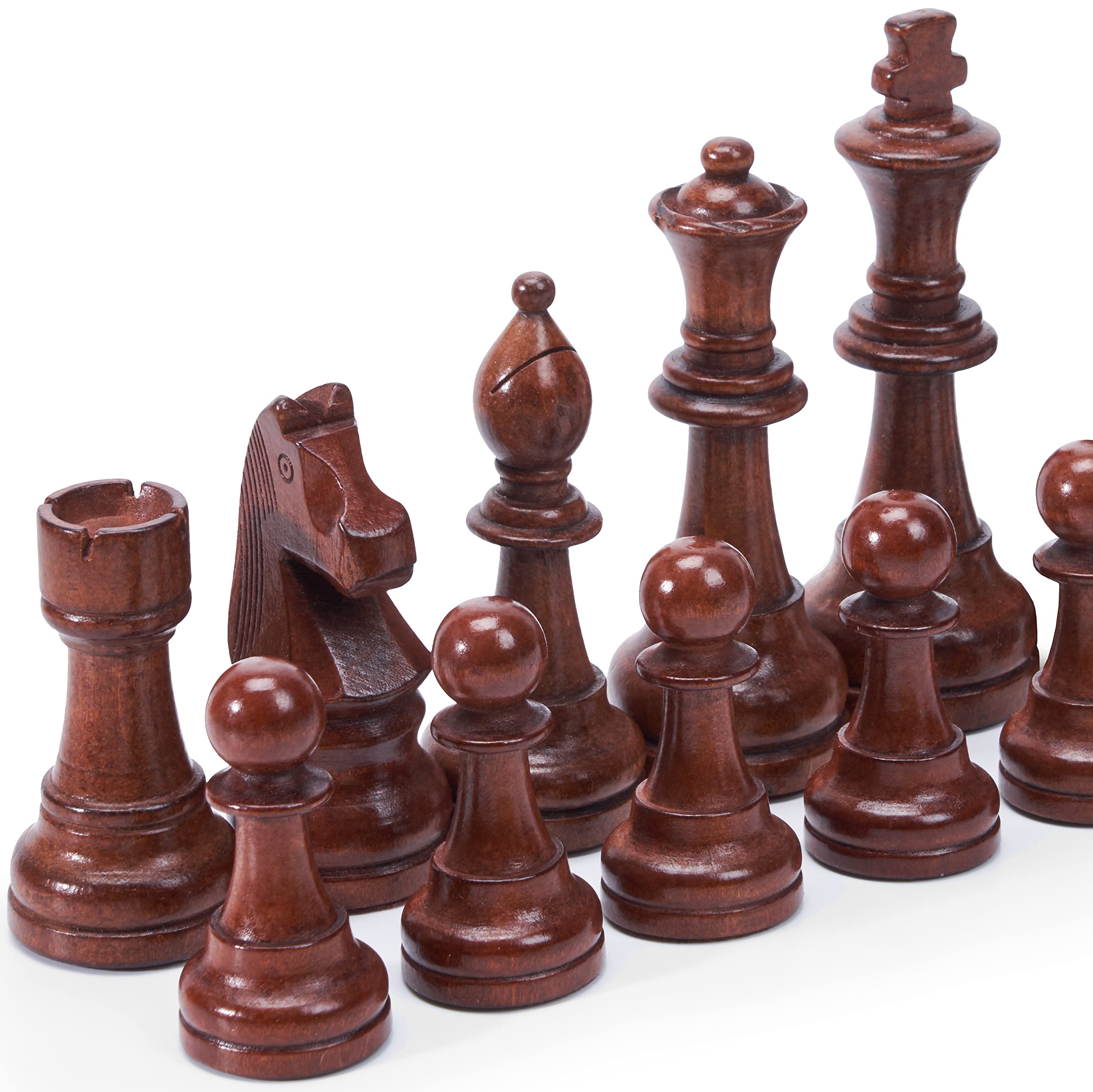 Vamslove chess pieces with felt bottoms protect board surfaces.