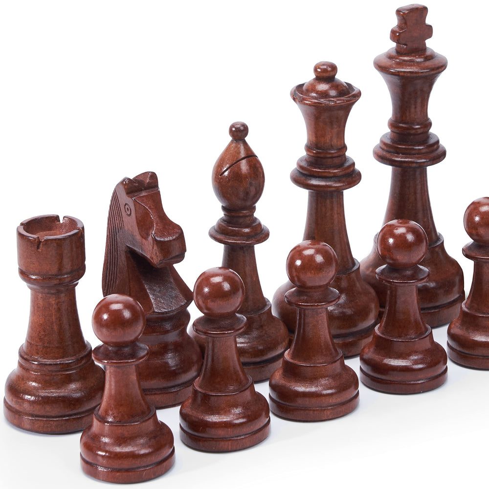 Vamslove chess pieces with felt bottoms protect board surfaces.