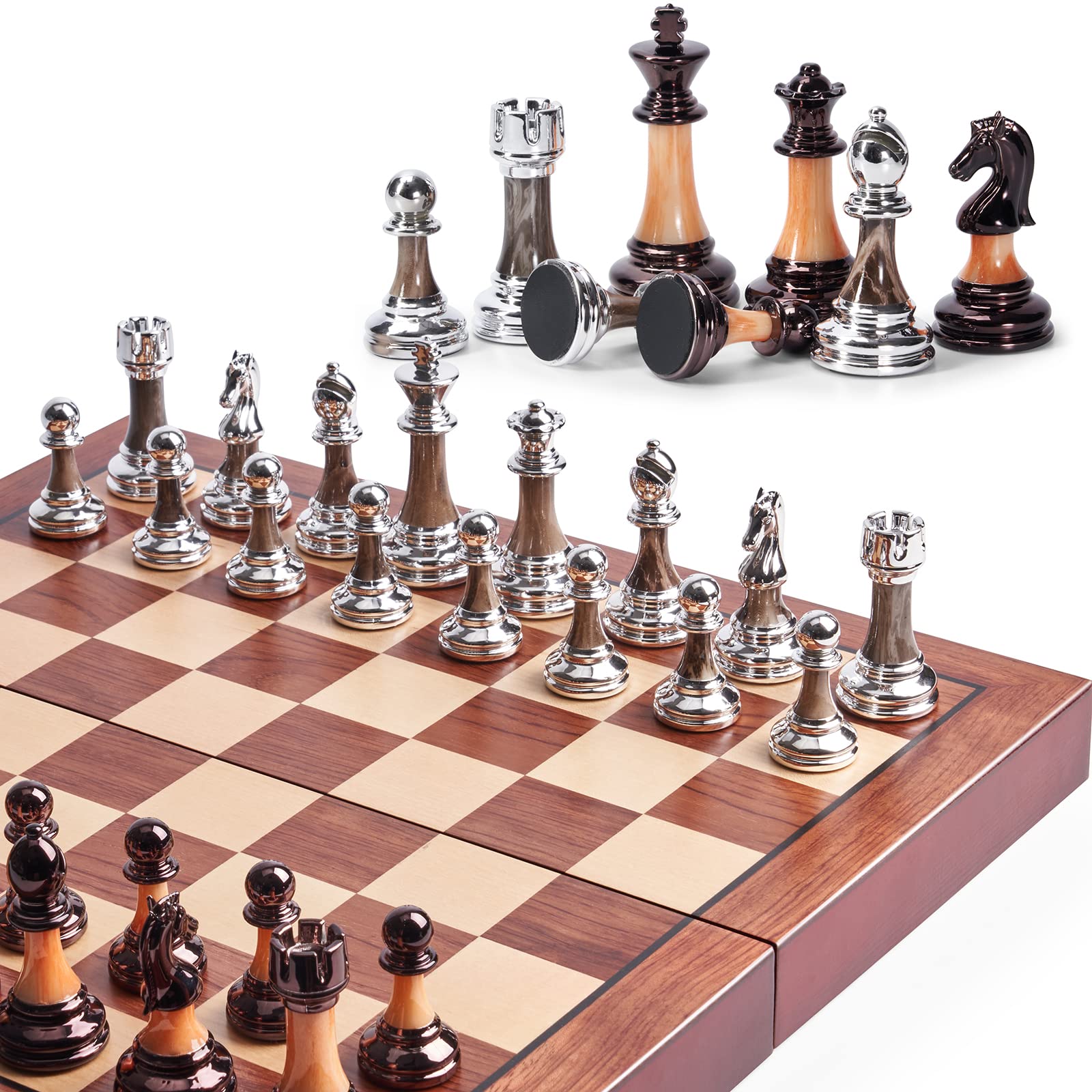 VAMSLOVE folding chess board open for easy family play and quick setup.