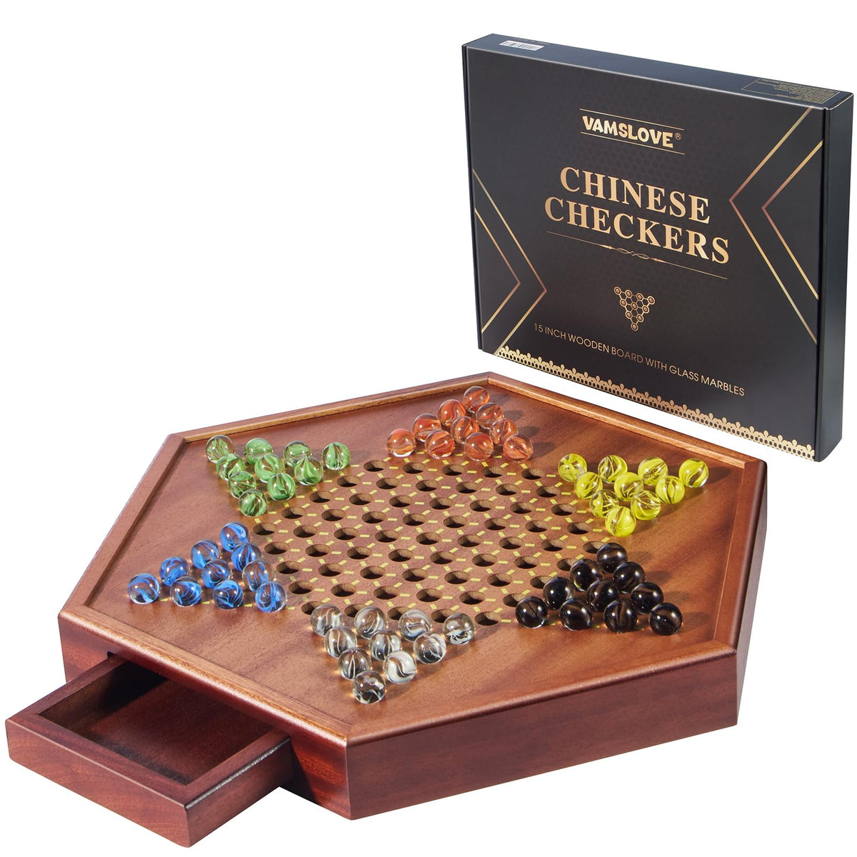 VAMSLOVE Chinese Checkers 15-inch board for family play