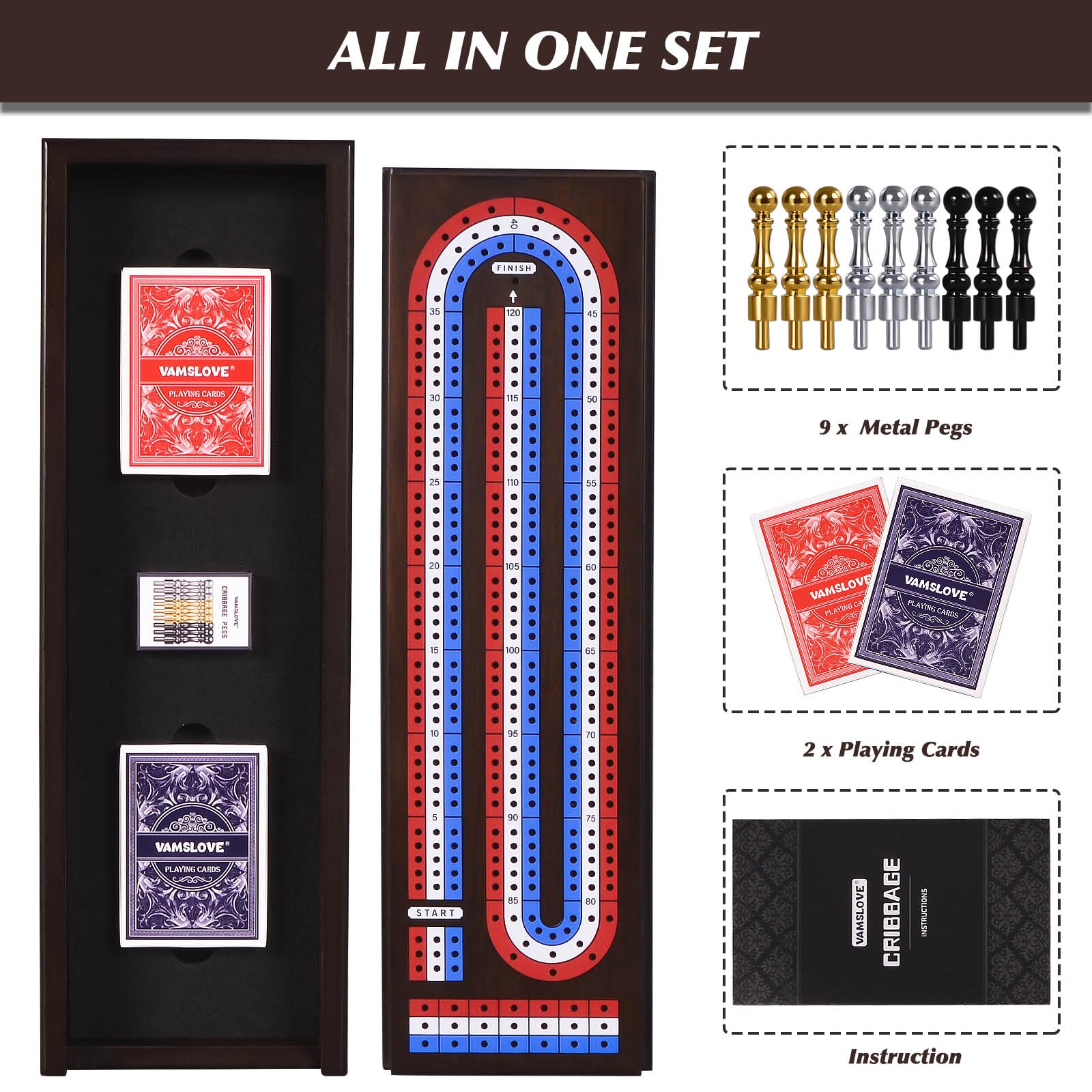 VAMSLOVE large slots hold two decks of cards and nine pegs