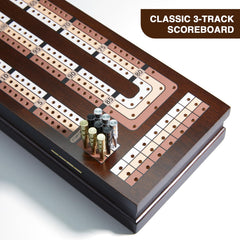 Large slots store two decks and pegs for quick setup.
