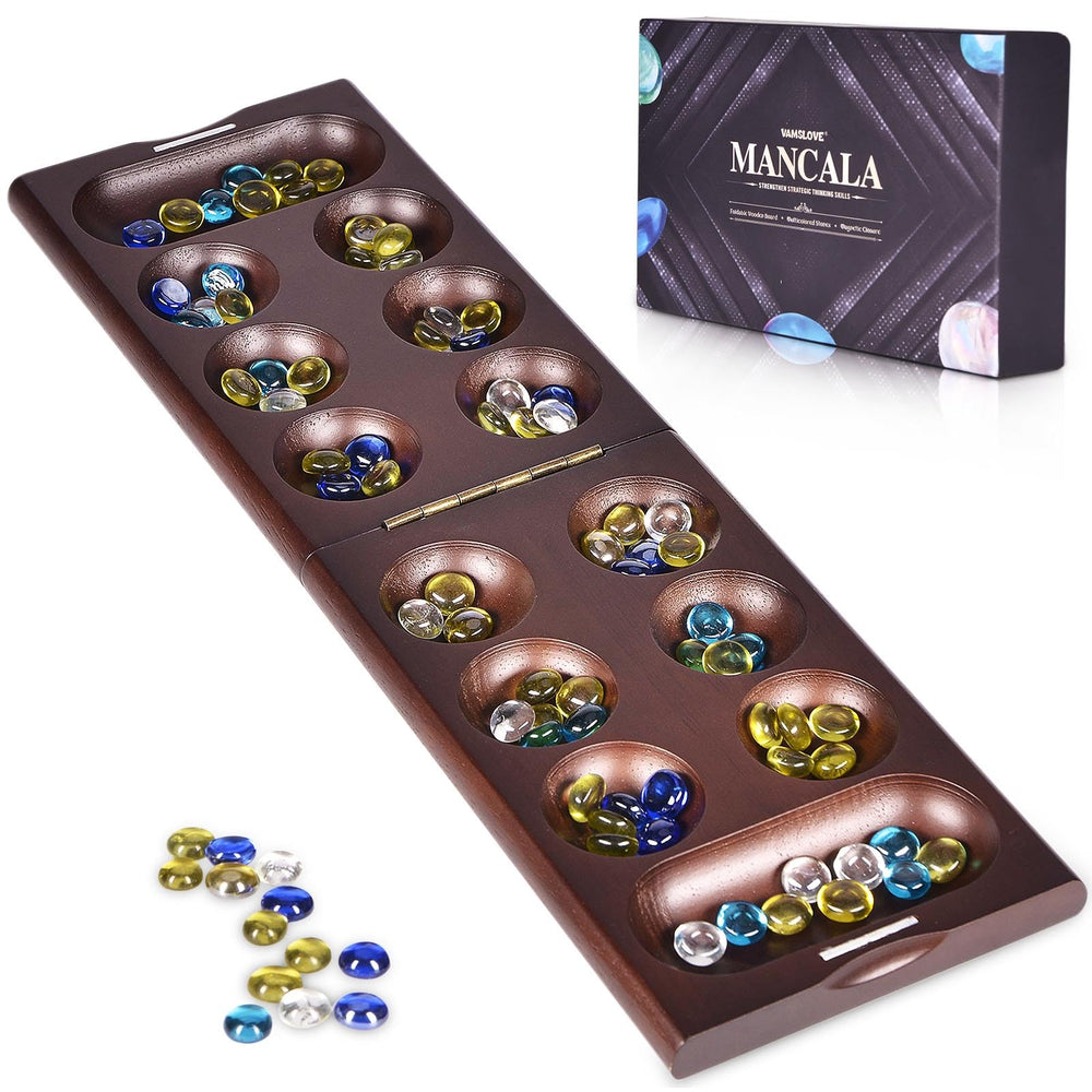 Vamslove Mancala folding board shown for quick setup and travel convenience.