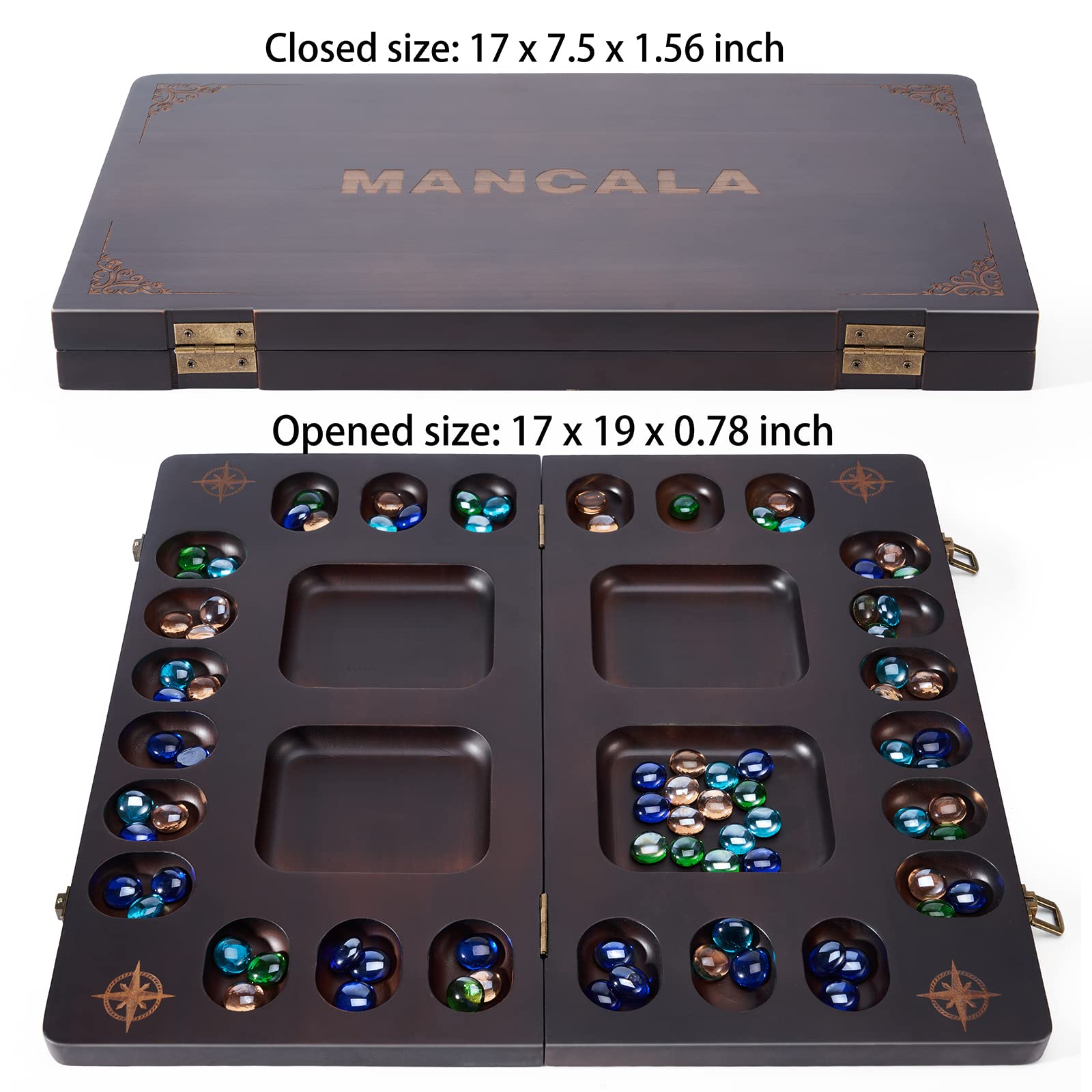 Vamslove Mancala glass beads, 96 multicolor stones for vibrant play.