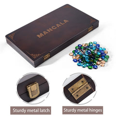 Vamslove Mancala board closed for storage, compact travel-ready design.