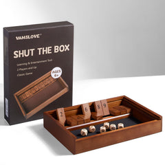 VAMSLOVE Shut The Box family-friendly setup for kids and adults.