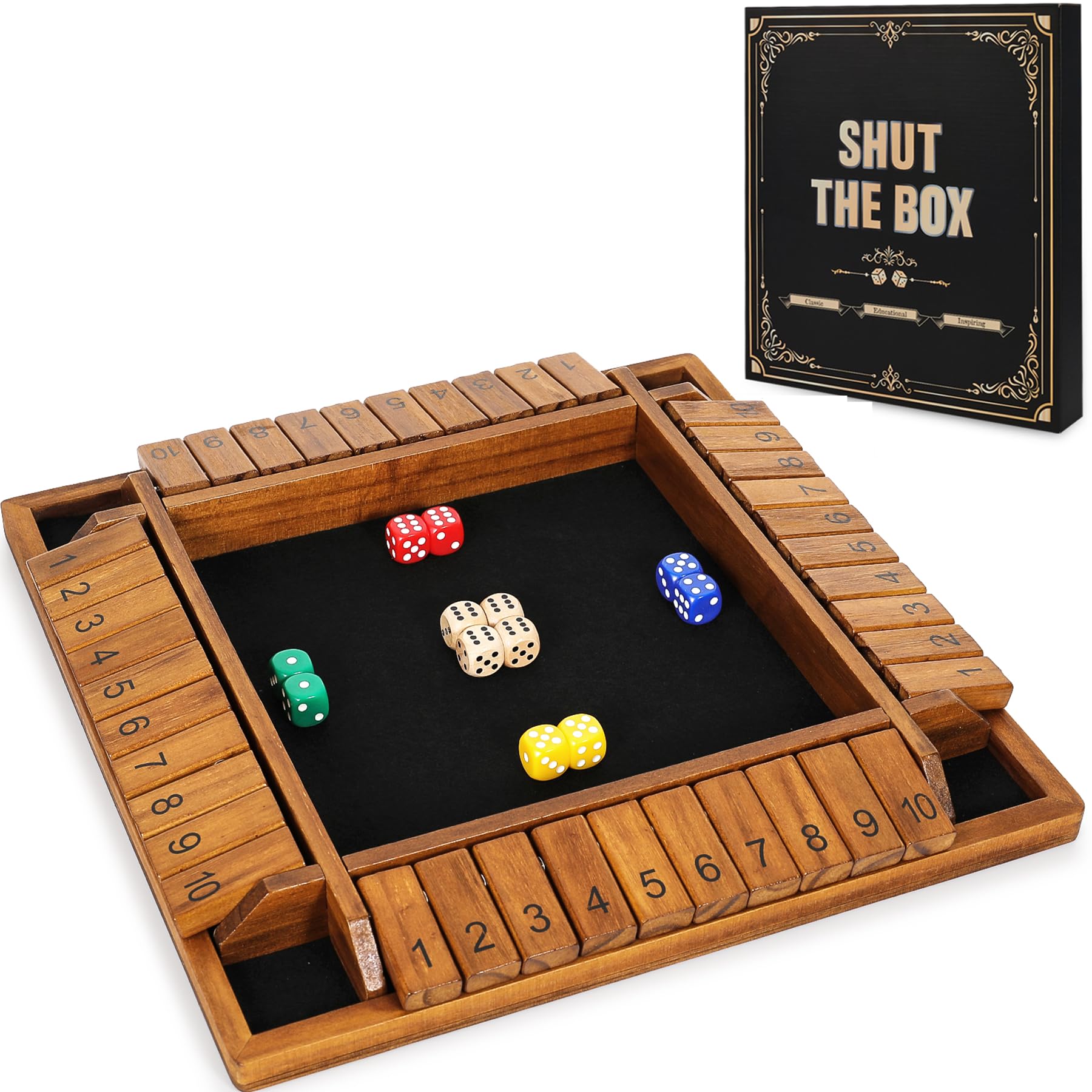 Vamslove Shut The Box wooden board ready for family game night and durability