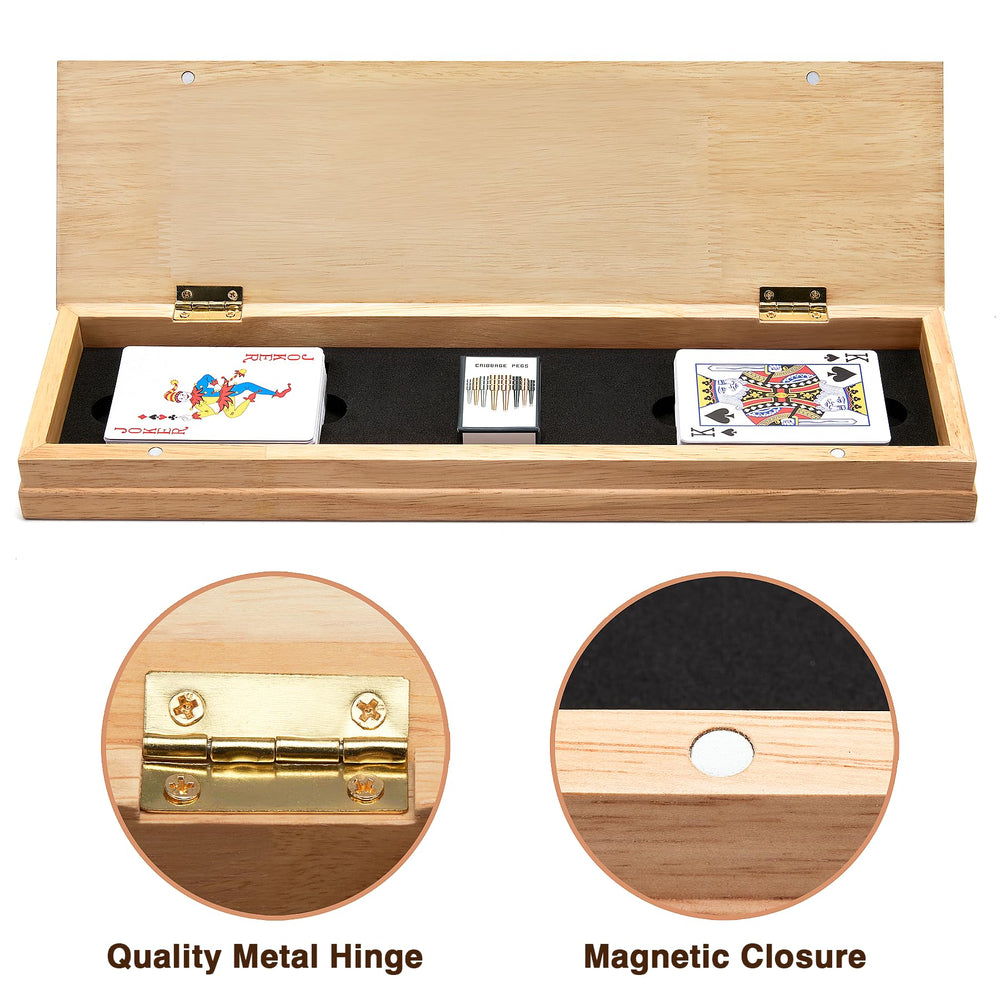 Vamslove portable travel cribbage set in hand for on-the-go fun.