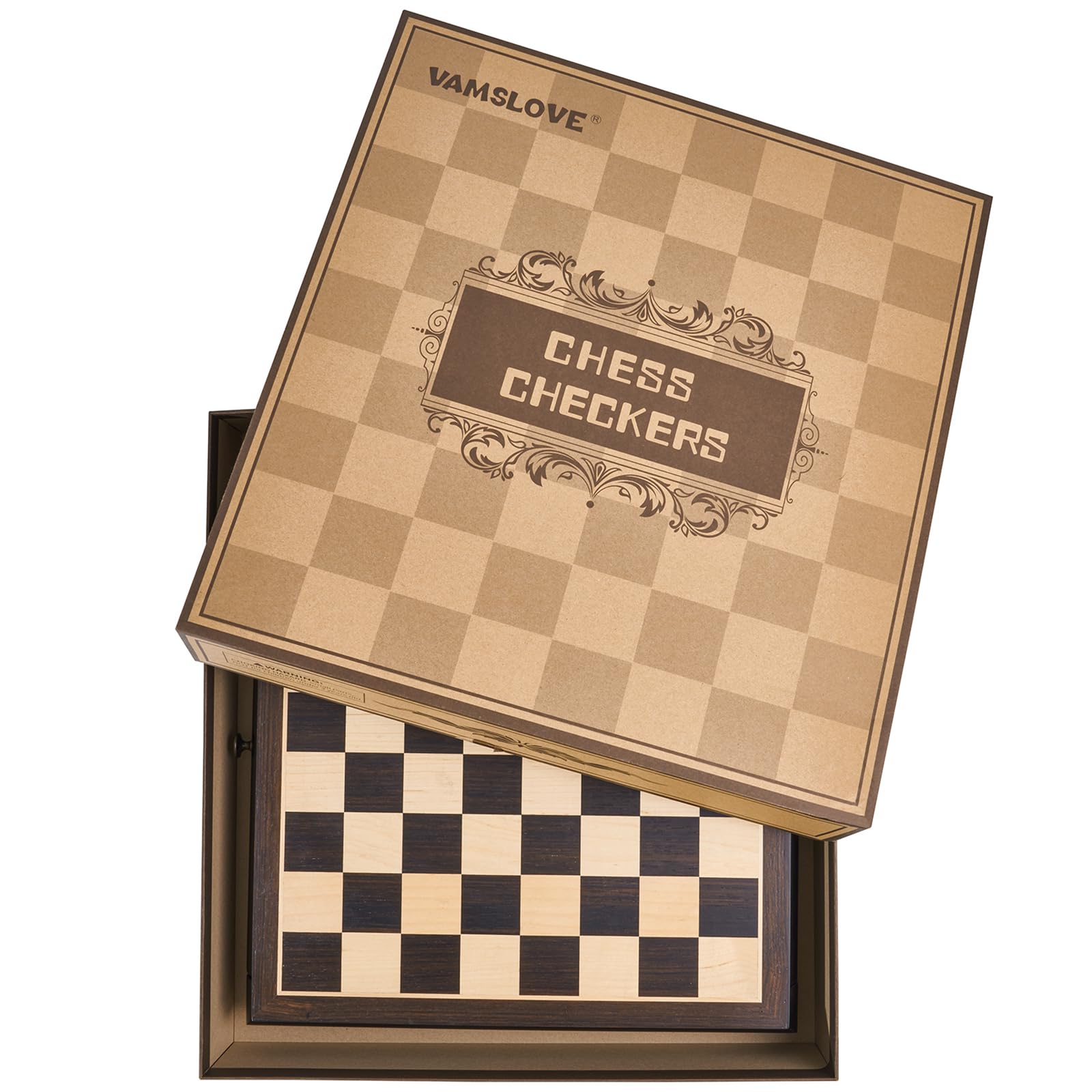 VAMSLOVE 2-in-1 gameboard blends chess and checkers for versatile play