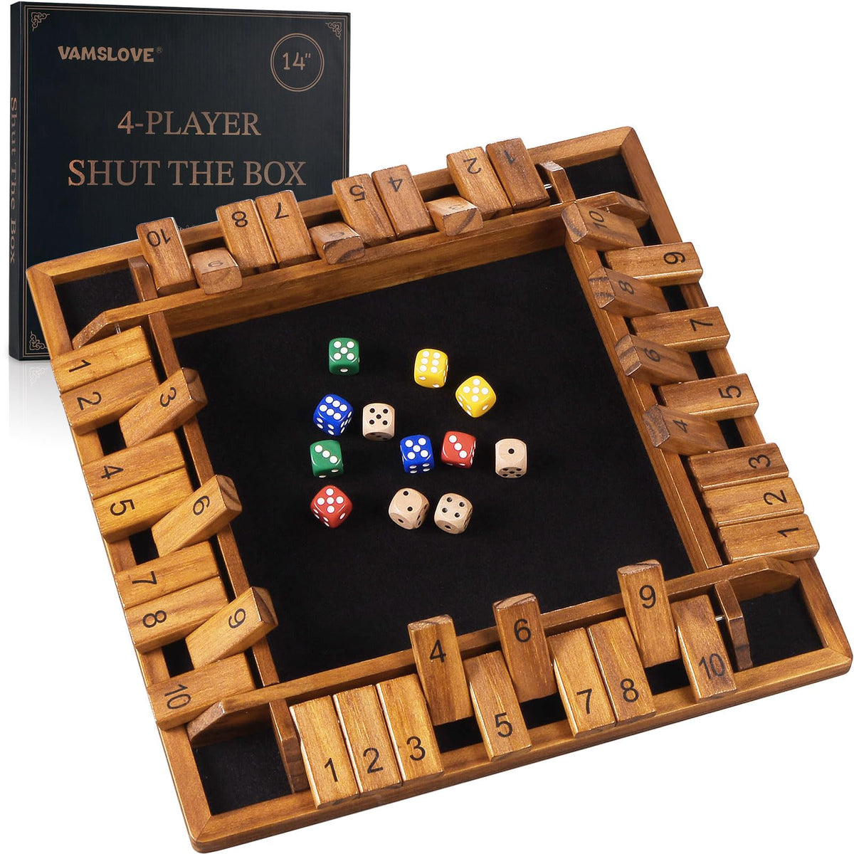 VAMSLOVE upgraded 14-inch shut the box board for group play and clear visibility