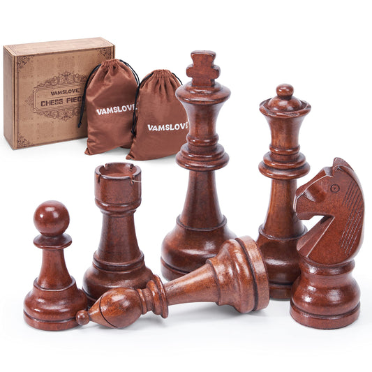 Vamslove 4.5-inch king wooden chess pieces for a stately game.