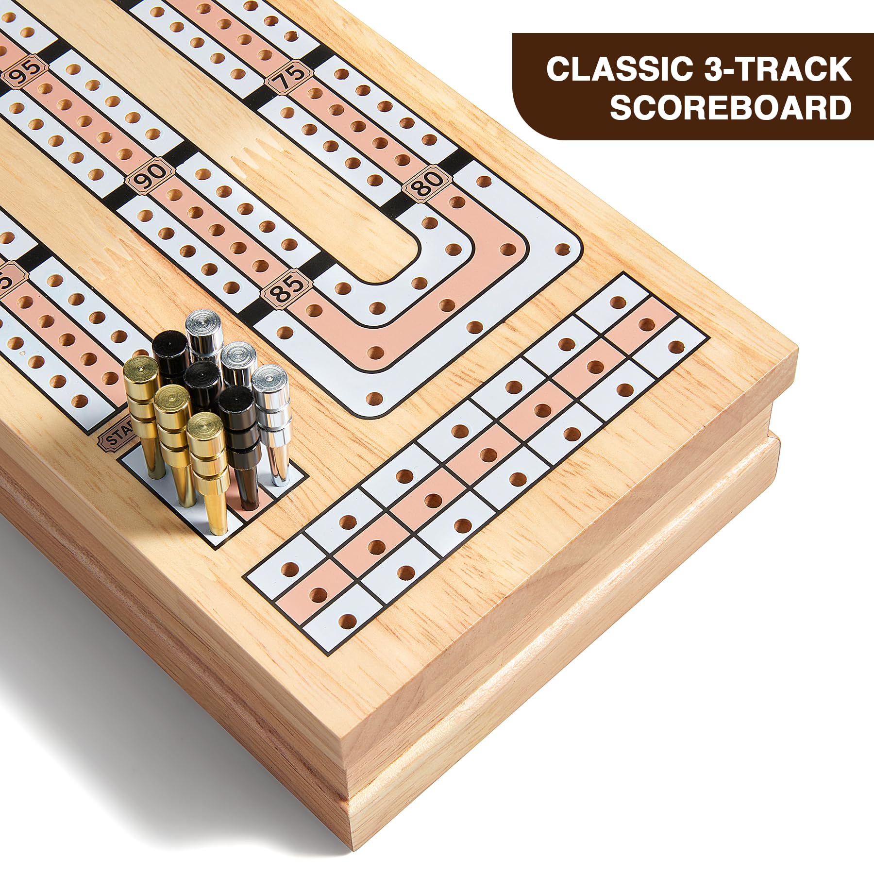 Vamslove wooden board with storage slots and peg set for easy organization.