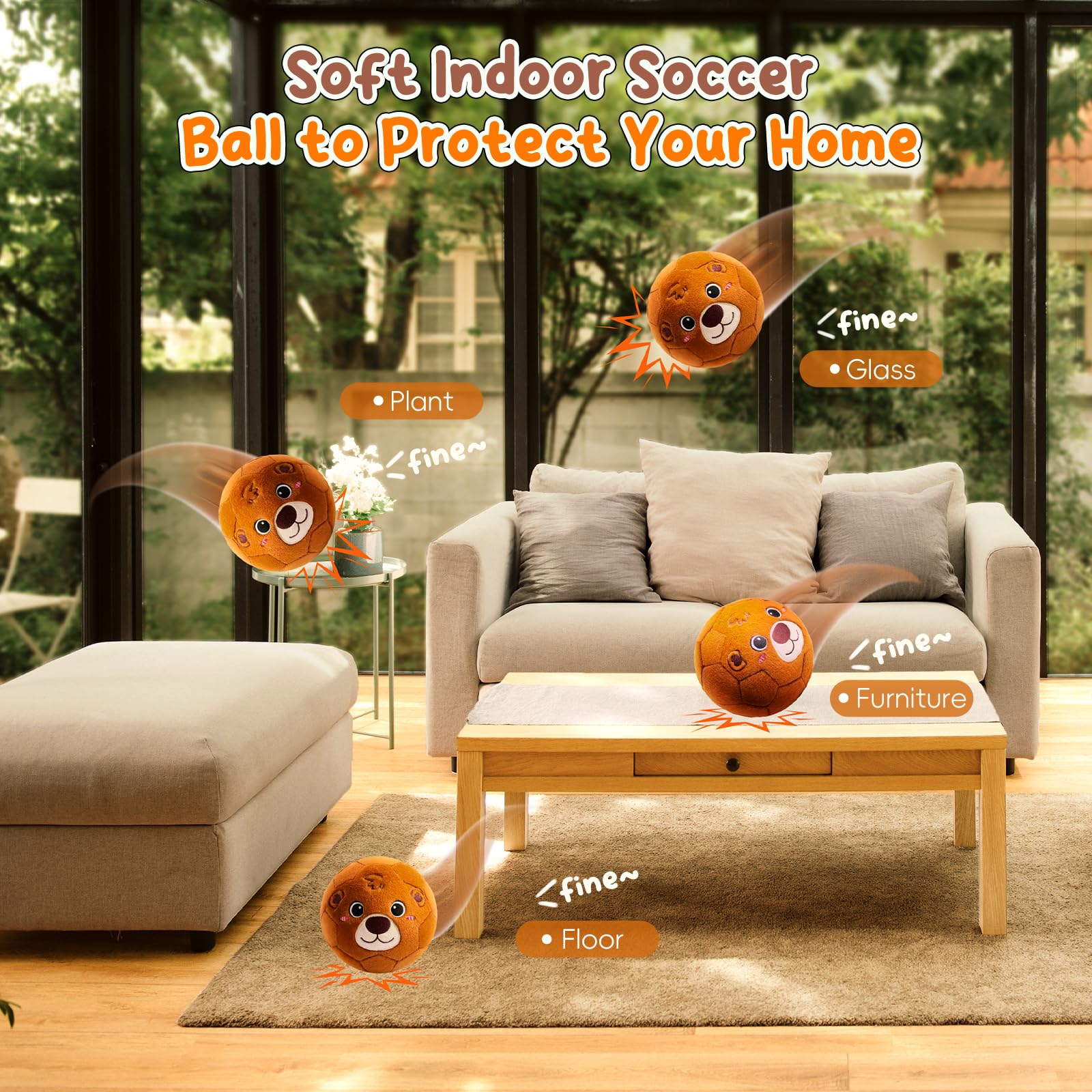 VangeBow Bear Plush Soccer Ball on carpet illustrating quiet play.