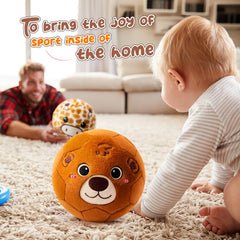 VangeBow Bear Plush Soccer Ball resting on a rug for room setup.