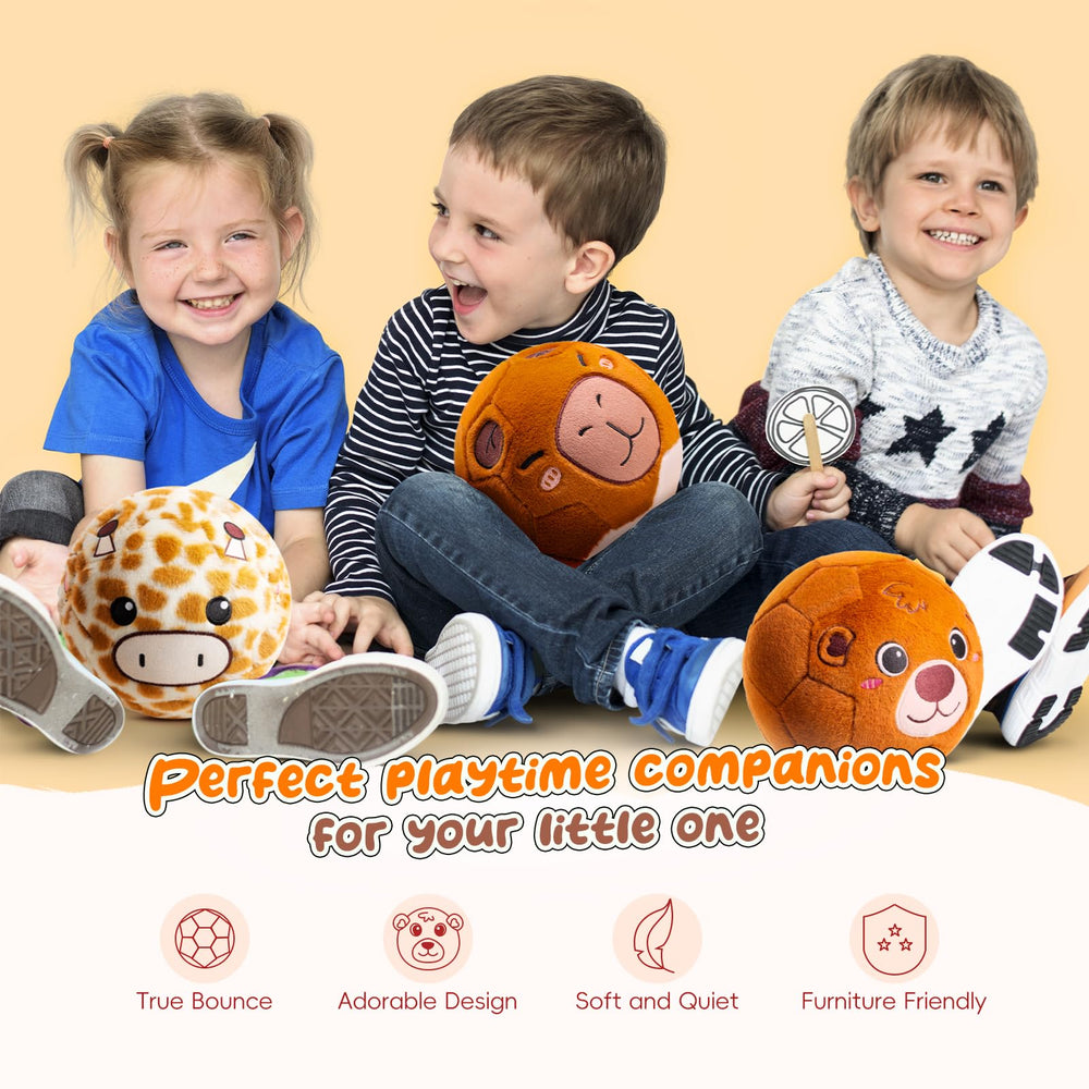 VangeBow Bear Plush Soccer Ball held by a toddler for safe kicks.