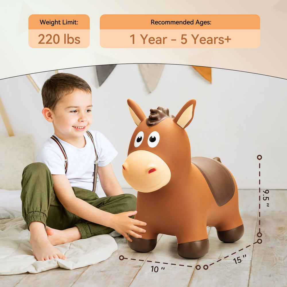 VangBow bouncy horse includes an inflation pump for quick setup and play.