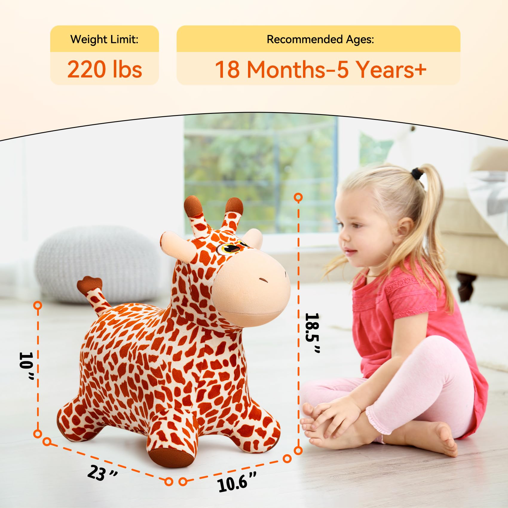 VangeBow Giraffe Bouncy Horse inflated for active indoor outdoor fun