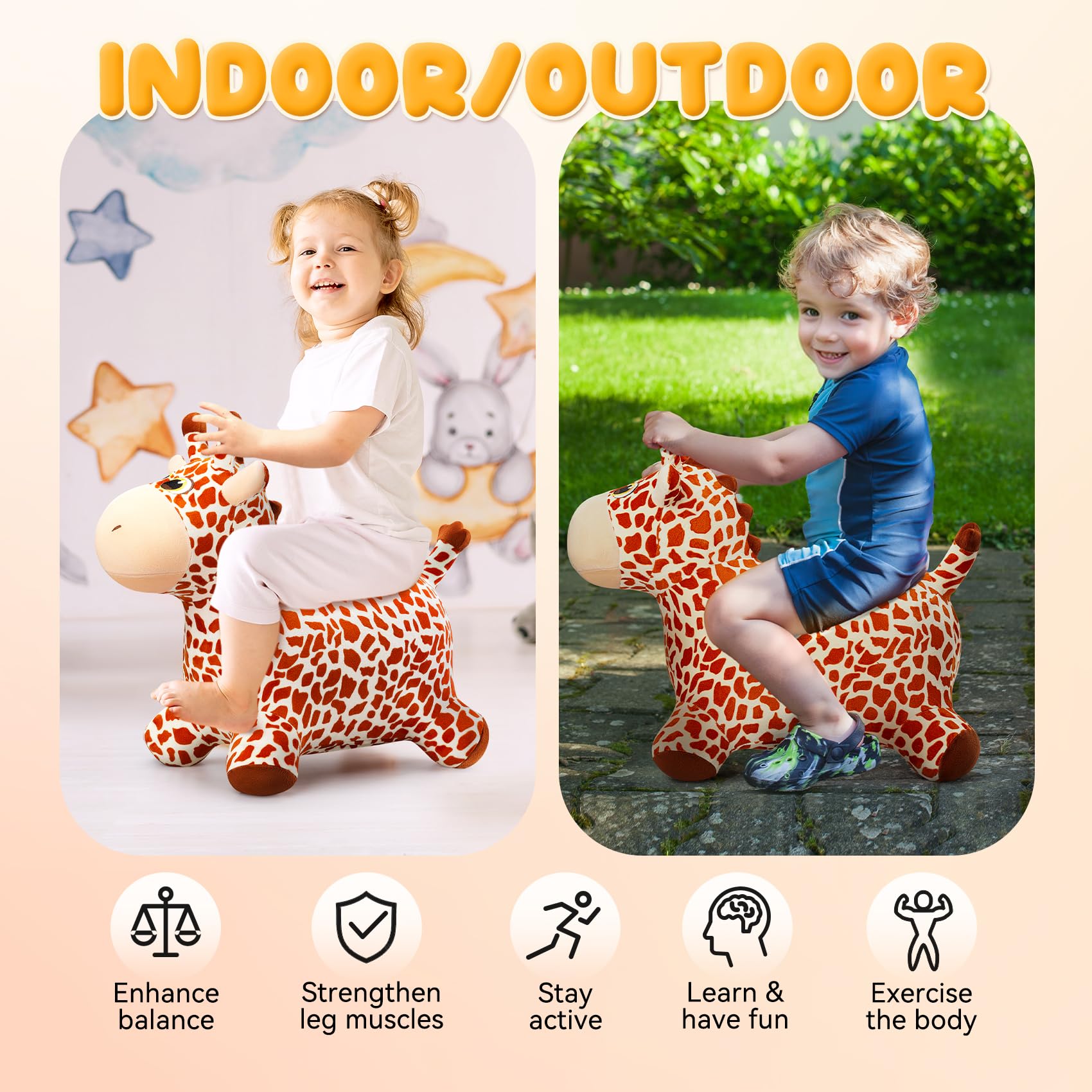 VangeBow Giraffe Bouncy Horse kids playing and imagining safari adventure