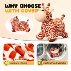 VangeBow Giraffe Bouncy Horse washable plush fabric for easy cleaning
