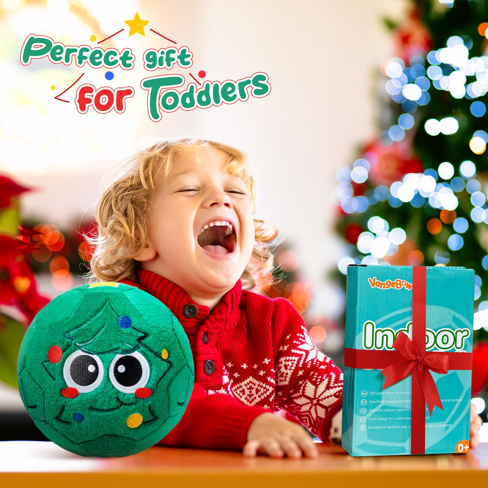 VangeBow vibrant green plush ball with a golden star for holiday-themed games.