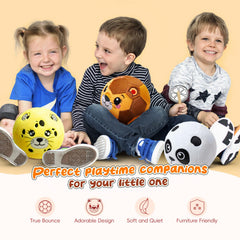 VangeBow Little Lion plush ball side view, lightweight and easy for little hands