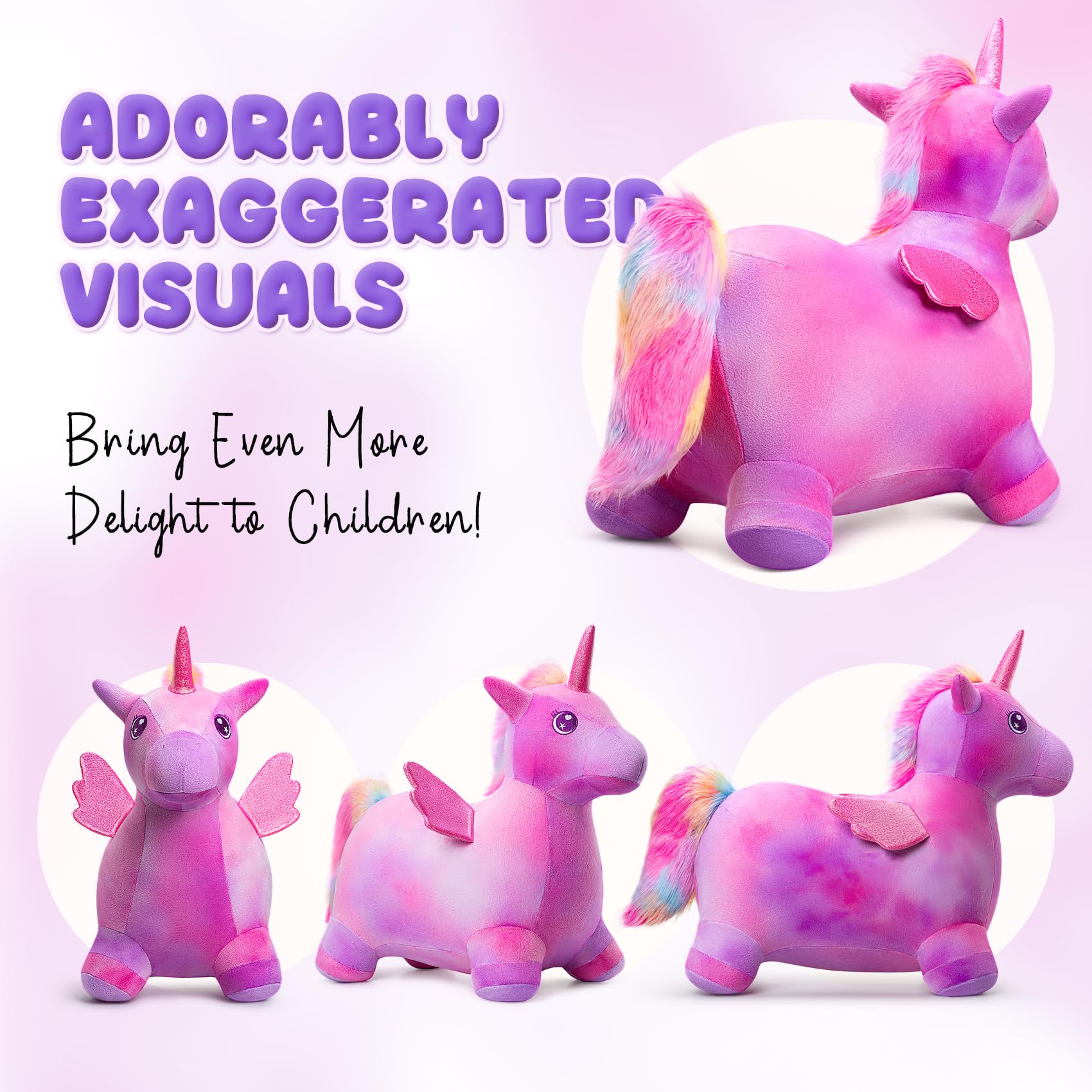 VangeBow unicorn hopper hands show easy grip ears for small toddlers.