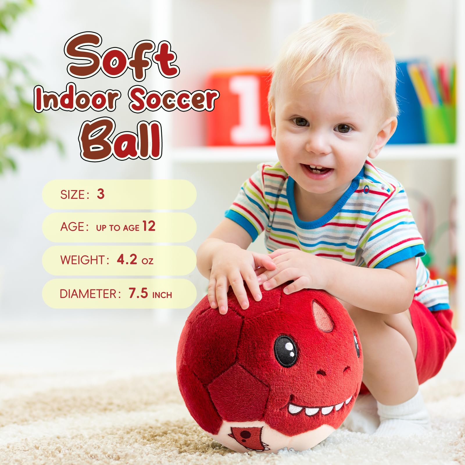 VangeBow T-Rex plush ball showing soft plush material for gentle kicks