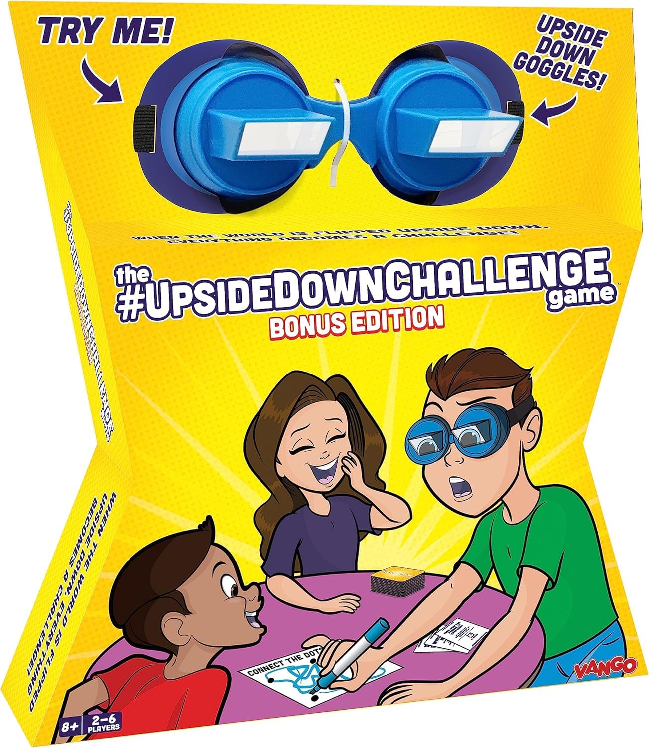 Vango UpsideDownChallenge glasses in action, ideal for family game night laughter.