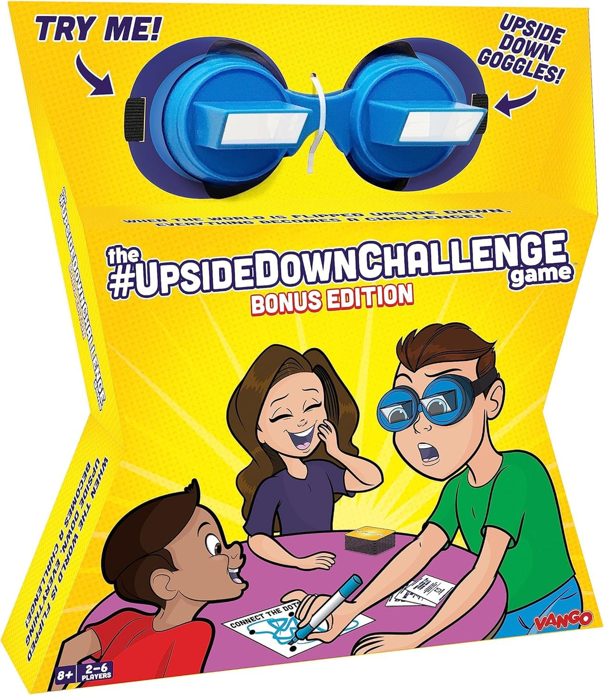 Vango UpsideDownChallenge glasses in action, ideal for family game night laughter.