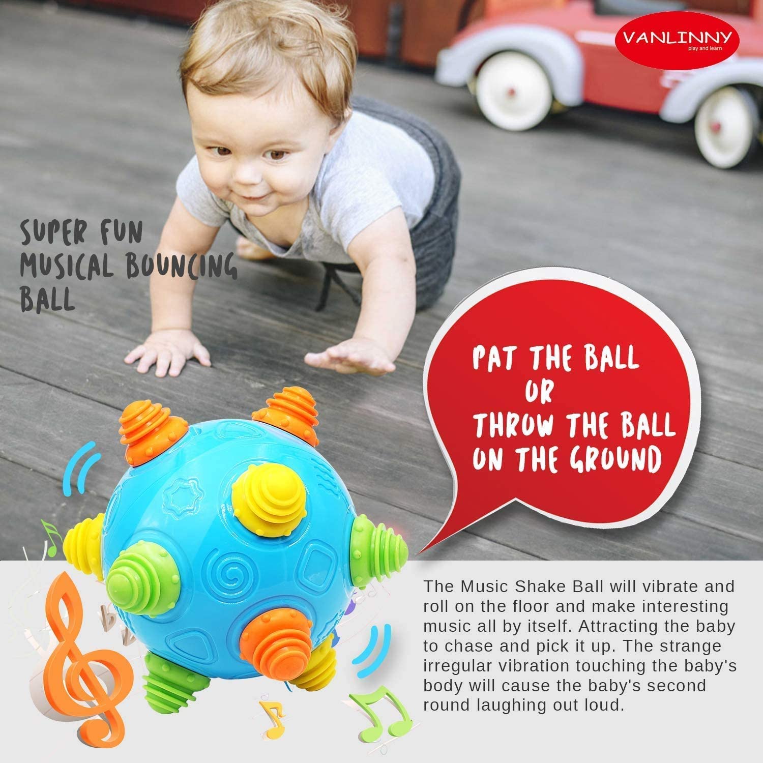 VANLINNY Bumble Ball plays music during interactive crawling sessions.
