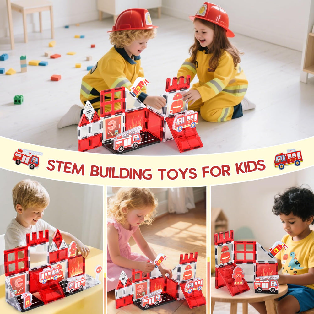 Vanlinny firetruck tile demonstrates teamwork through construction play.