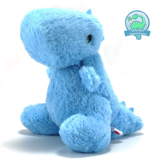 Embroidery-eyed VANLINNY NEW blue dinosaur plush, safe for babies during play.