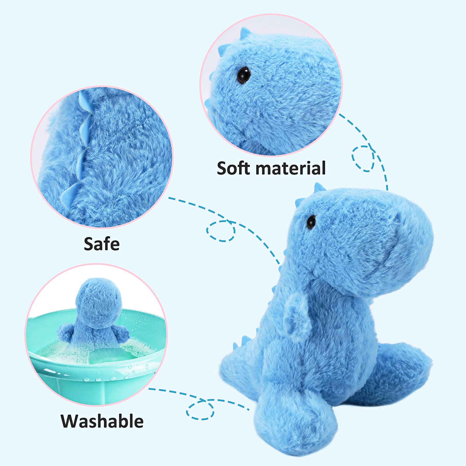 VANLINNY NEW blue dinosaur plush with cloud-like cotton filling for gentle hugs.
