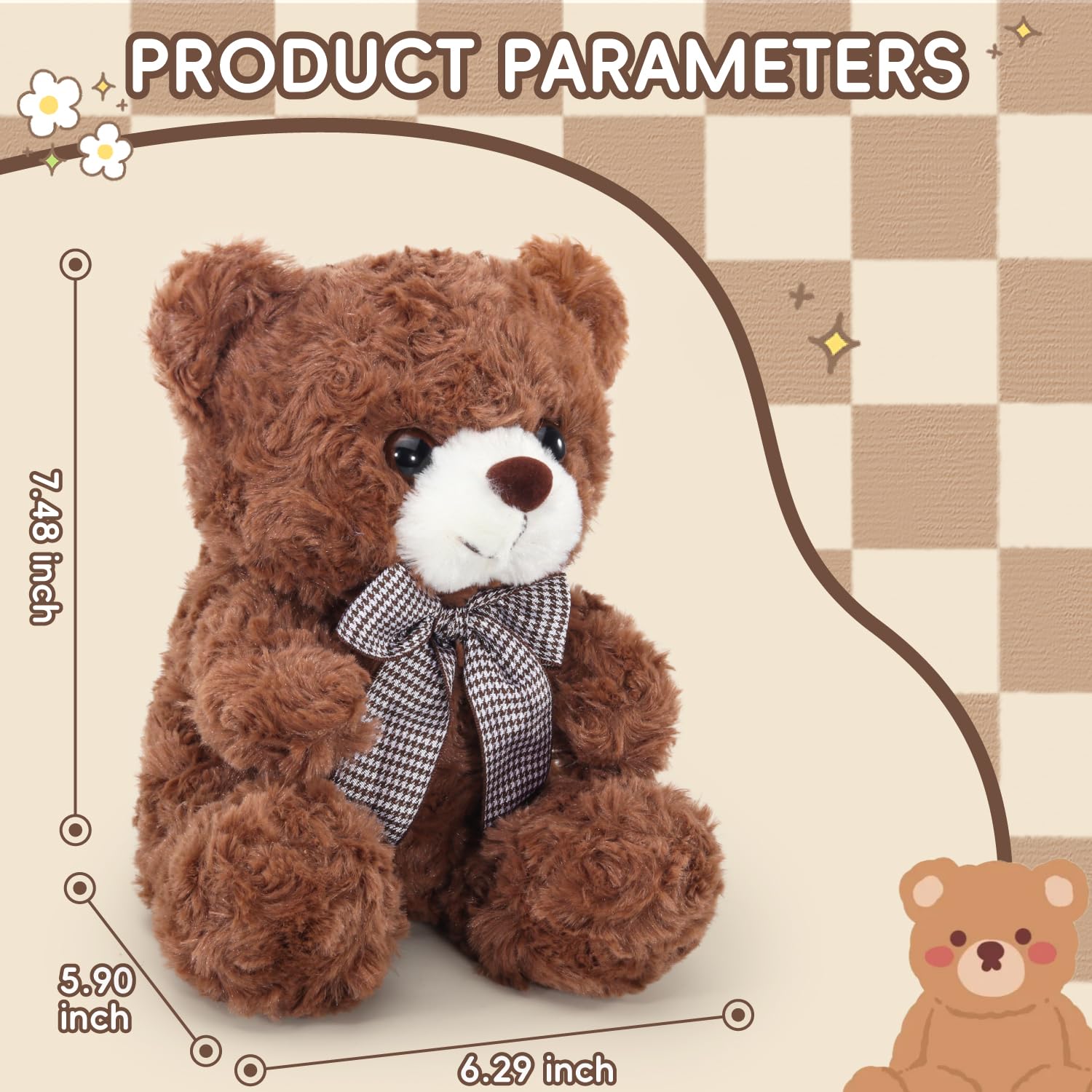 VANLINNY NEW brown teddy bear smiling face detail for friendly gift