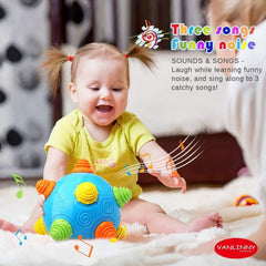 Textured surface on VANLINNY ball encourages grasping and reaching during play.