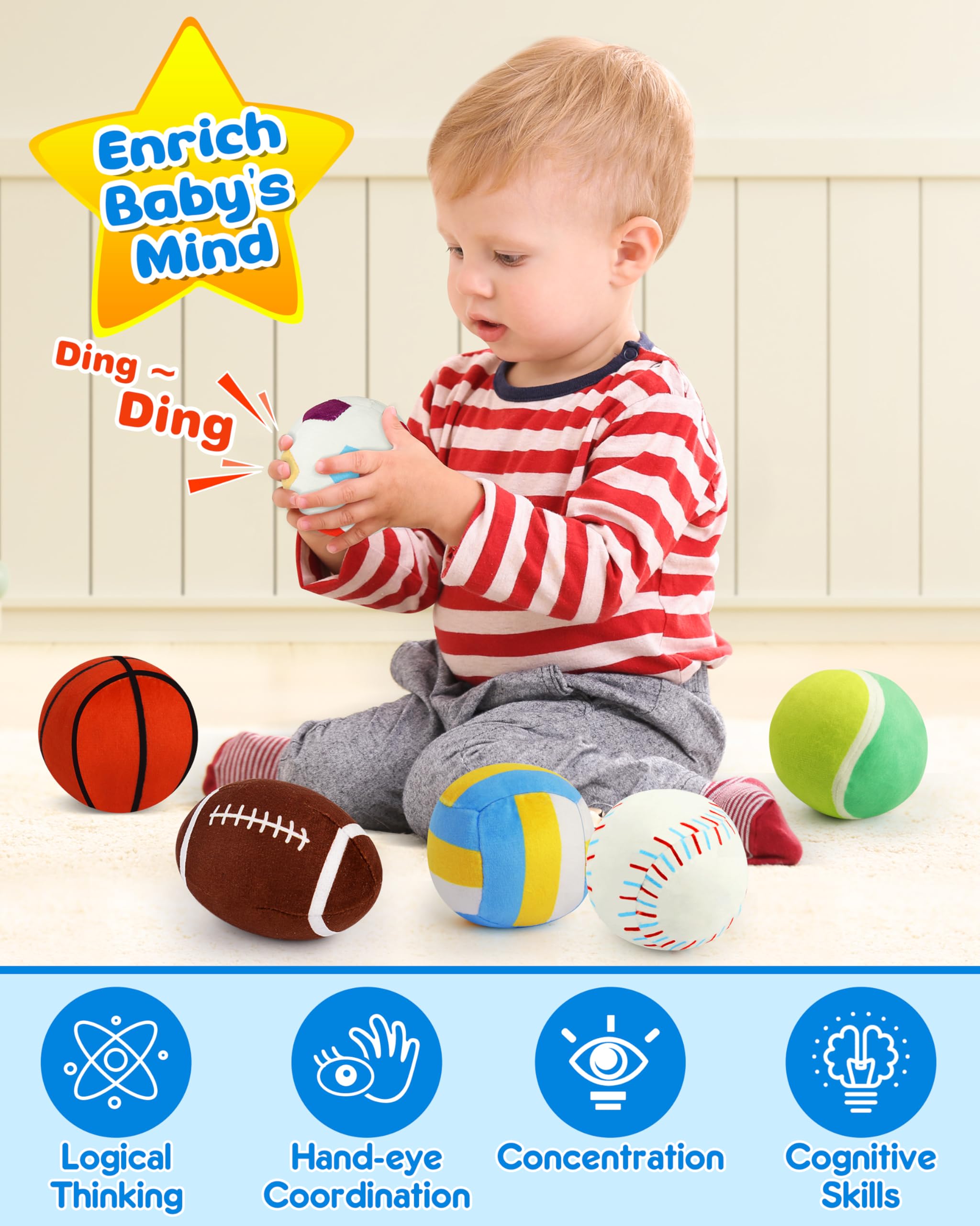 Vanmor sensory baseball ball with crinkle parts for curious handling.