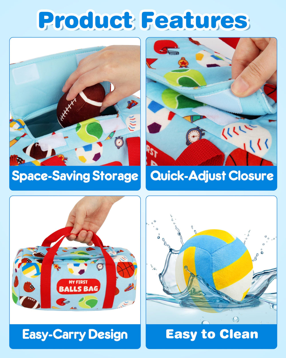 Vanmor sensory basketball ball with squeaks and rattles for tactile exploration.