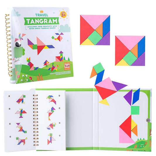 Vanmor Travel Tangram Puzzle board – colorful shapes for portable brain-teasing during travel
