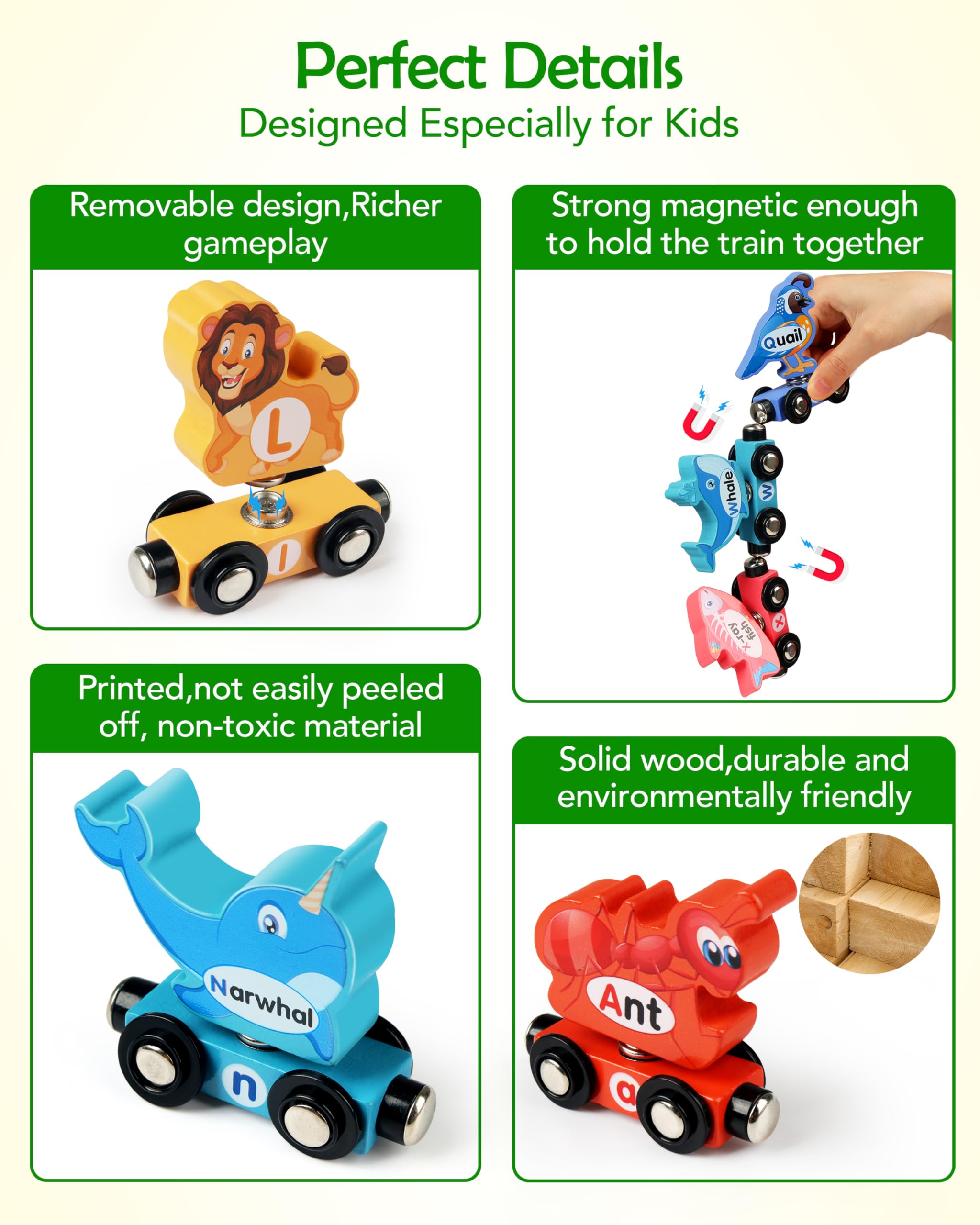 Vanmor color and alphabet cues support early recognition during play.