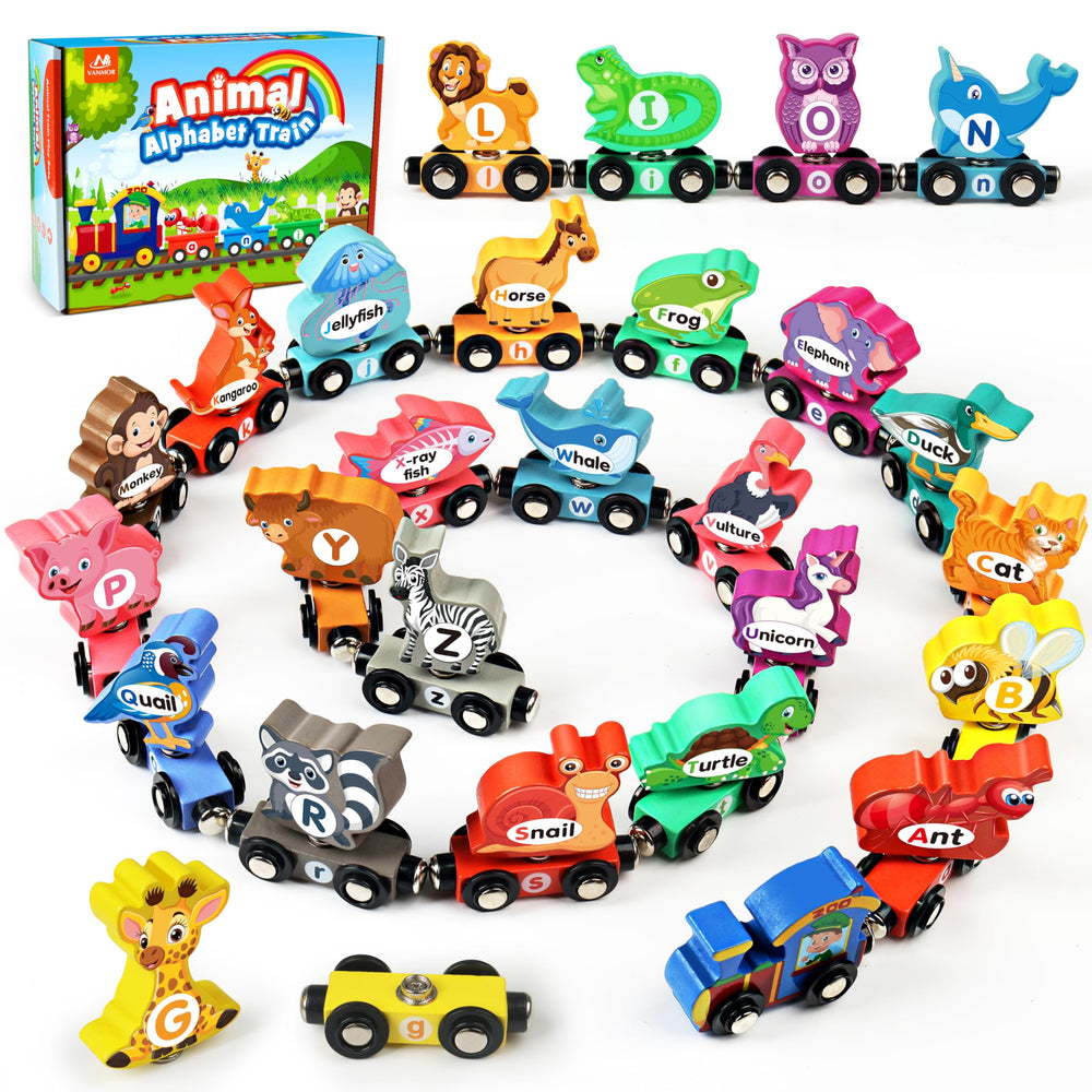 Vanmor wooden train locomotive for toddlers, safe and durable for daily play.