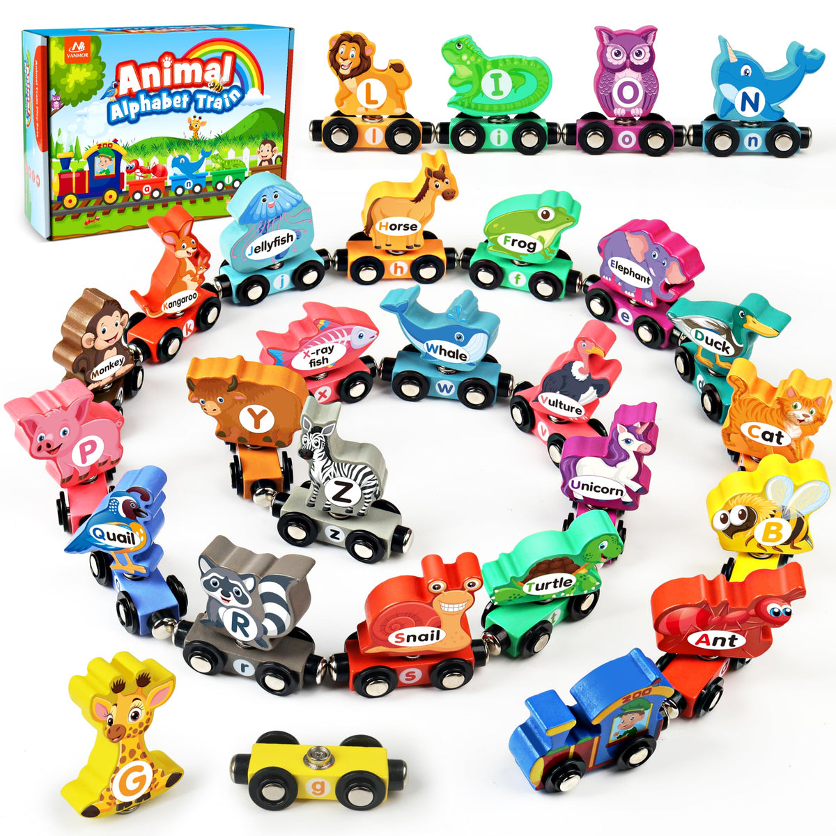 Vanmor wooden train locomotive for toddlers, safe and durable for daily play.