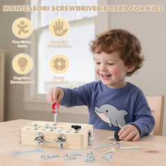 Vanplay Busy Board lock-and-key engages problem-solving and dexterity in young learners.