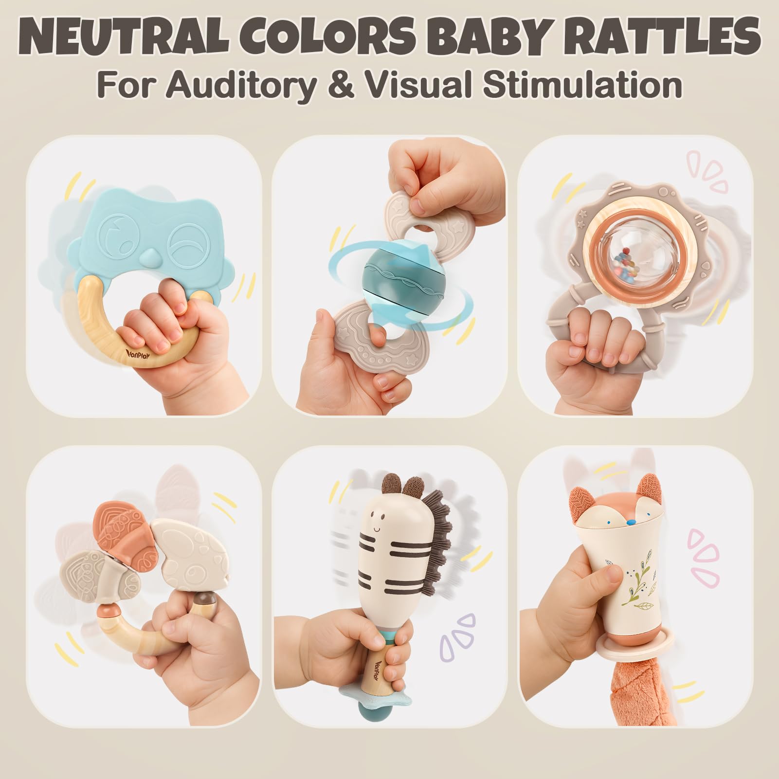 Vanplay gentle rattle sound close-up highlighting soothing noise for babies.