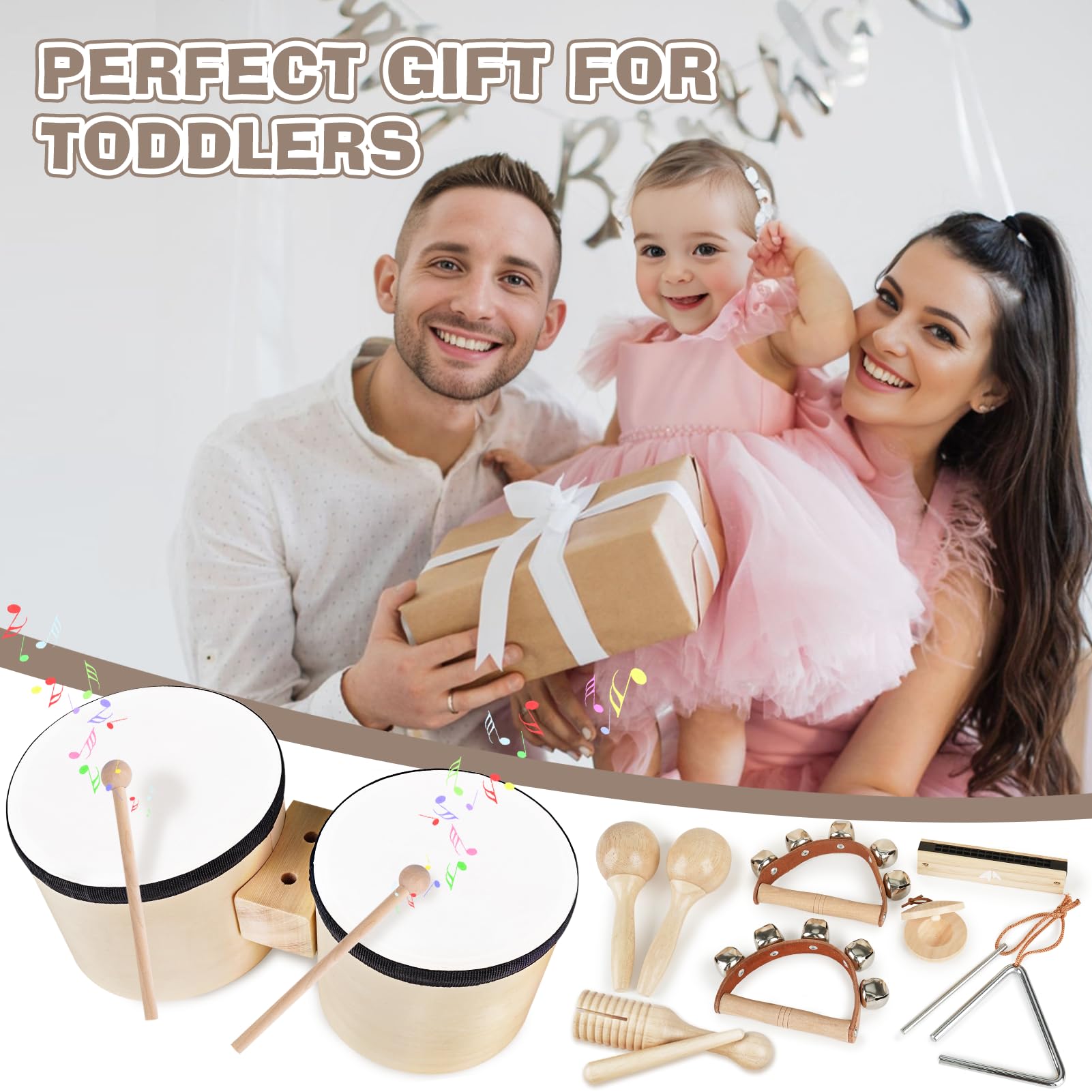Vanplay Kids Drum Set castanets triangle close-up for coordinated rhythm practice