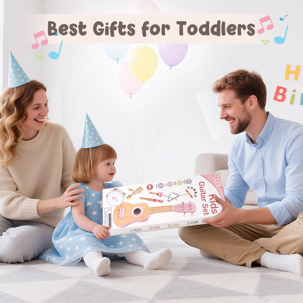 Vanplay pink triangle supports coordinated tapping in family music moments