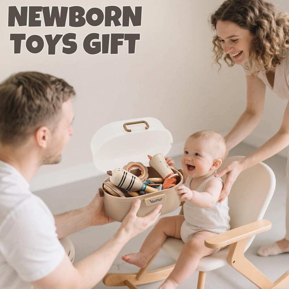 Vanplay packaging highlights newborn gift-ready set for baby showers.