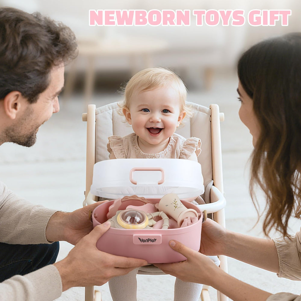 Vanplay pink baby toy collection designed for curious babies 0-12 months.